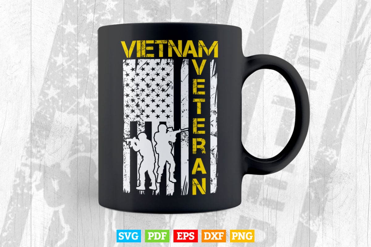 American Flag Vietnam Veteran Yellow Text Distressed Svg T shirt Design.