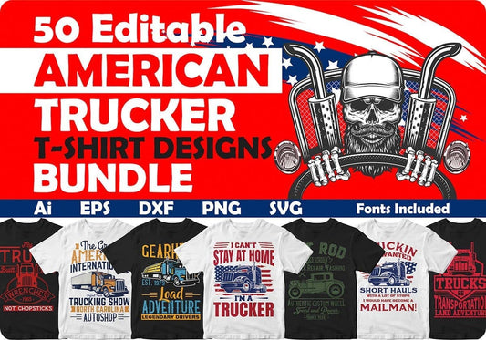 American Trucker 50 Editable T shirt Designs Bundle Part 1