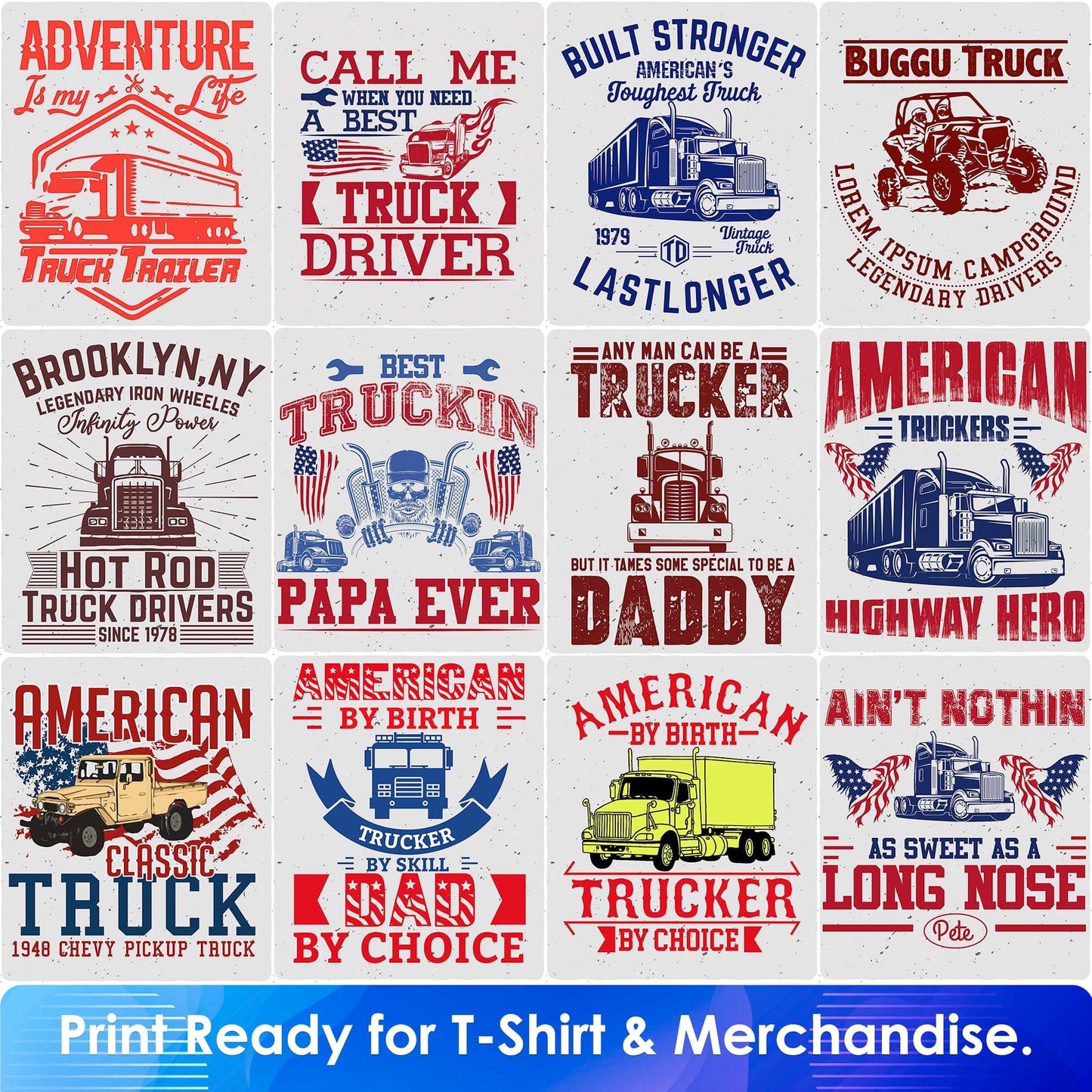 American Trucker 50 Editable T shirt Designs Bundle Part 1