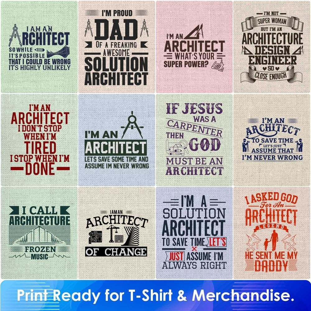 Architect 50 Editable T shirt Designs Bundle Part 1