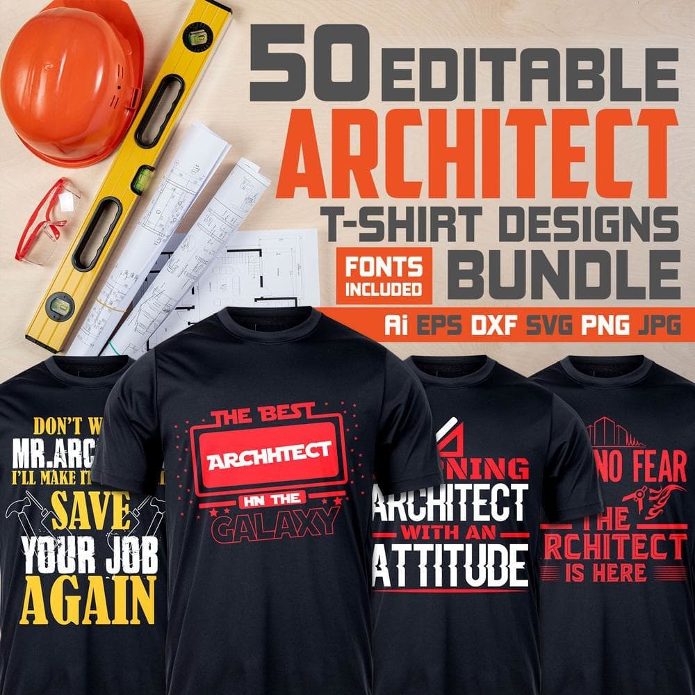 Architect 50 Editable T shirt Designs Bundle Part 1