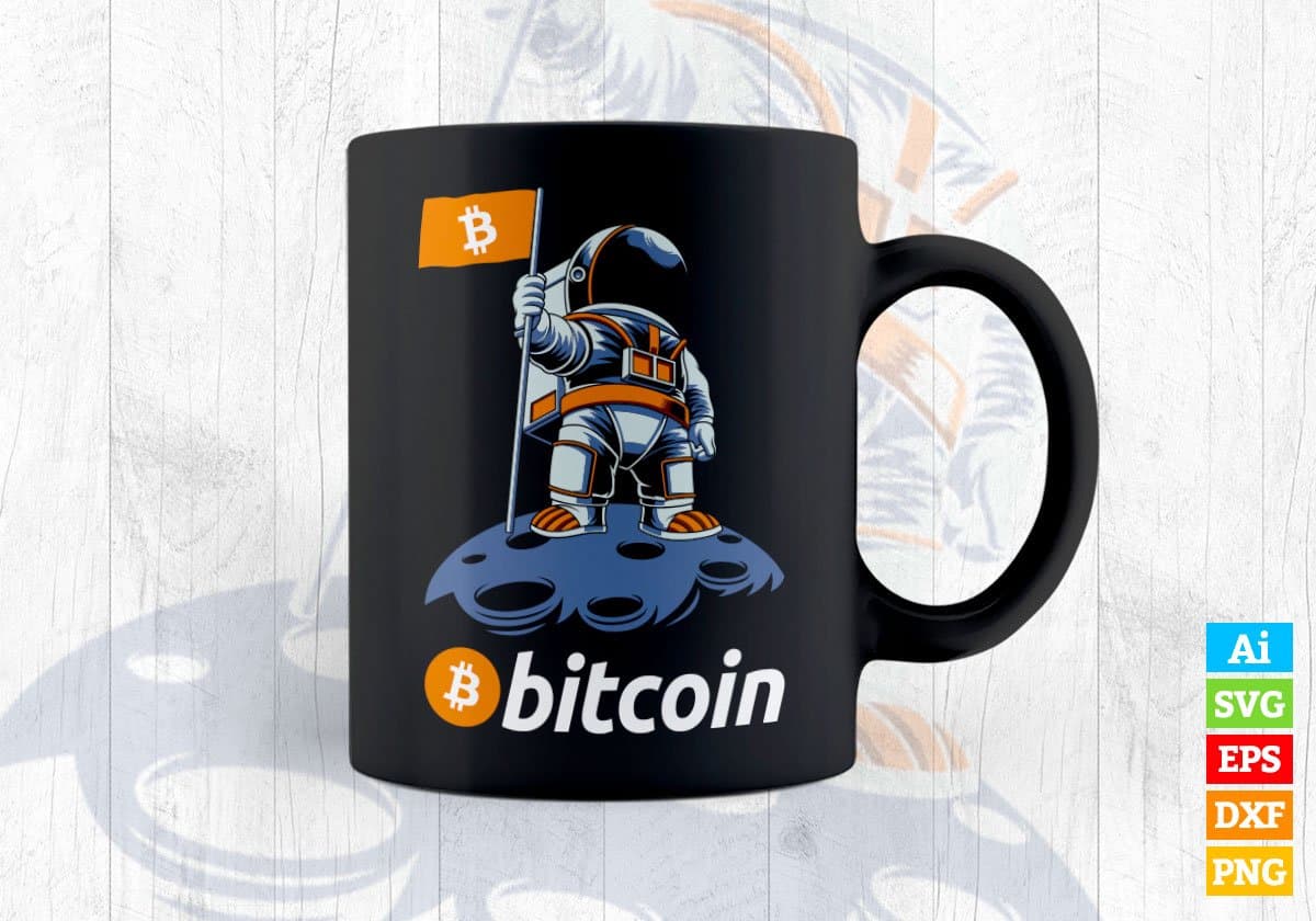 Astronaut Featuring Bitcoin BTC Crypto to the Moon Vector T-shirt Design in Ai Svg Png Printable Files