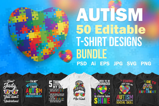 Autism 50 Editable T-Shirt Designs Bundle Part 2