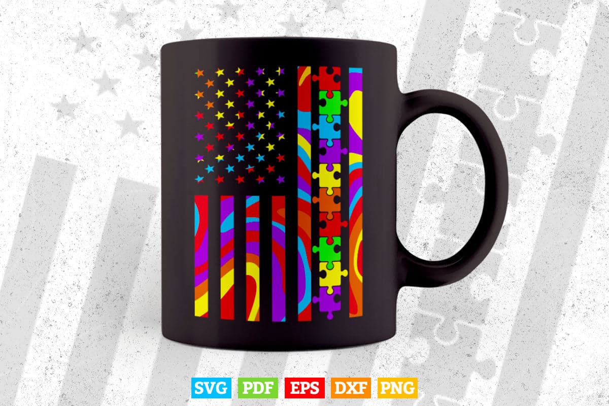 Autism American Flag Tie Dye Autism Awareness Boys Kids Svg Png Cricut Files.