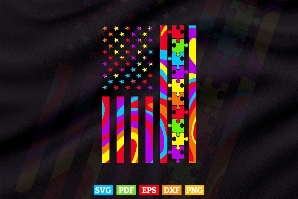 Autism American Flag Tie Dye Autism Awareness Boys Kids Svg Png Cricut Files.
