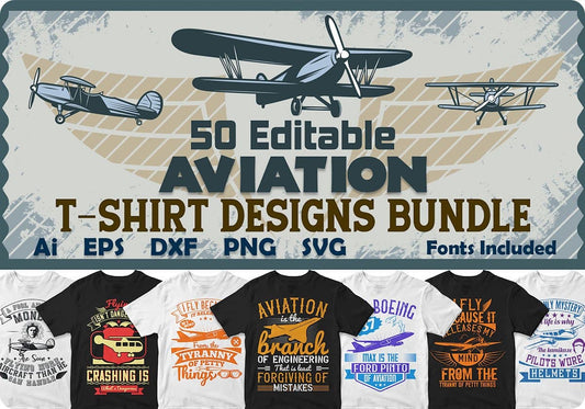 Aviation 50 Editable T-shirt Designs Bundle Part 1