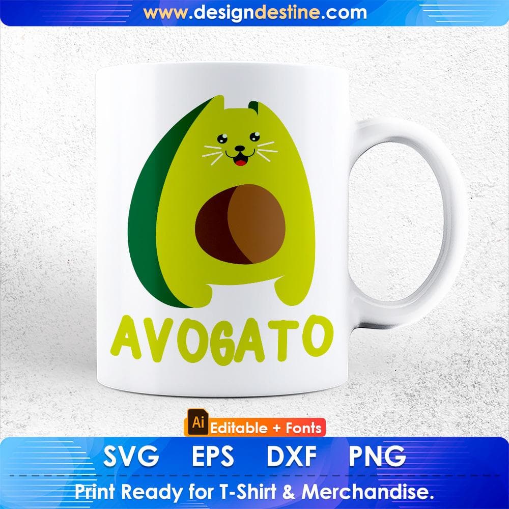 Avogato Avocado Cat Gift Editable T-Shirt Design in Ai PNG SVG Cutting Printable Files