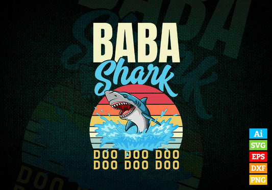 Baba Shark Father's Day Vintage Editable Vector T-shirt Design in Ai Svg Png Files