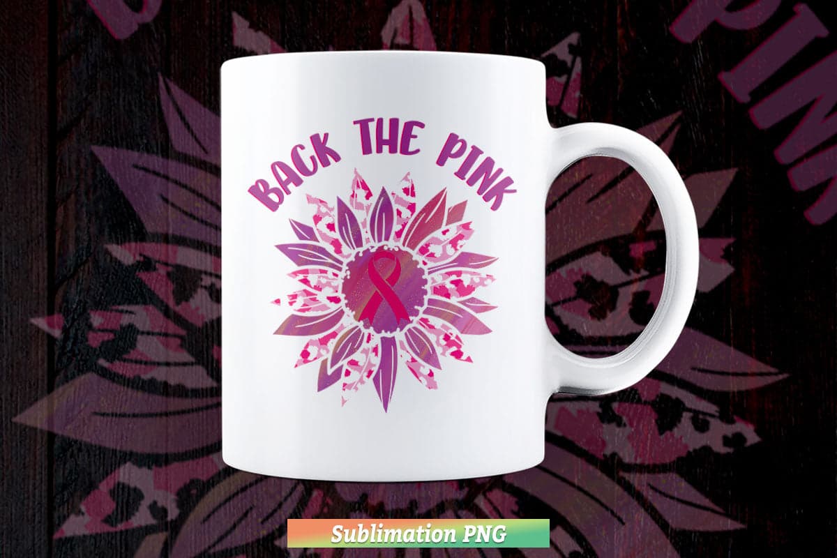 Back The Pink Ribbon Sunflower Flag Breast Cancer Awareness Png Sublimation Files.