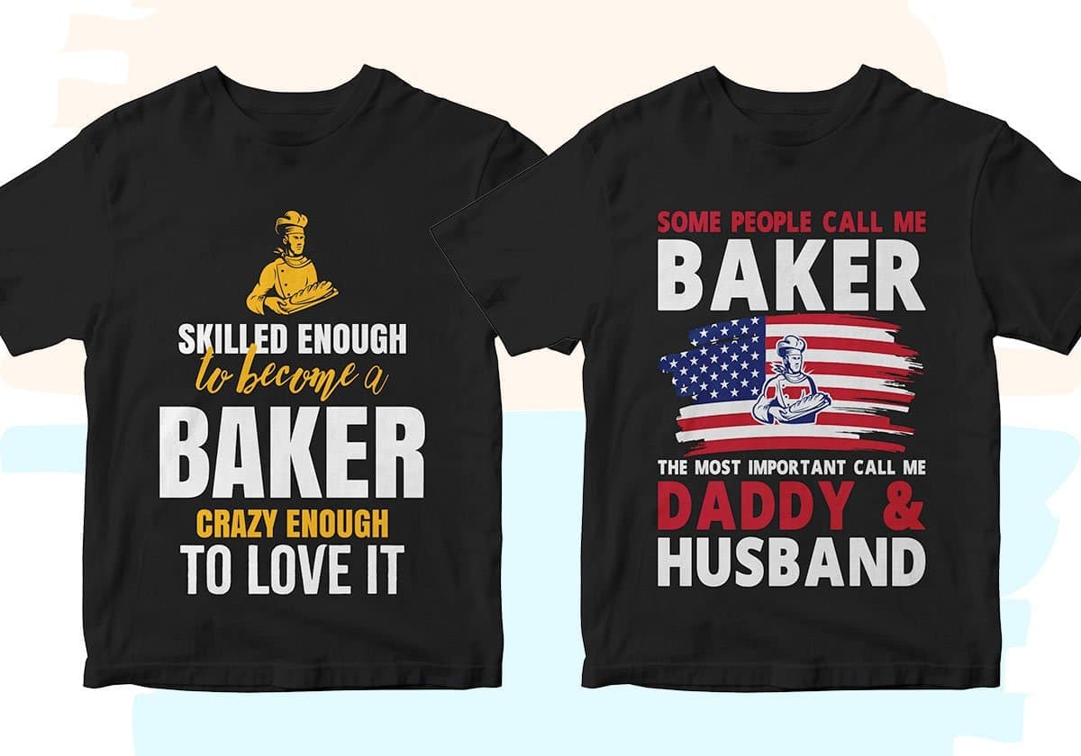 Baker 25 Editable T-shirt Designs Bundle
