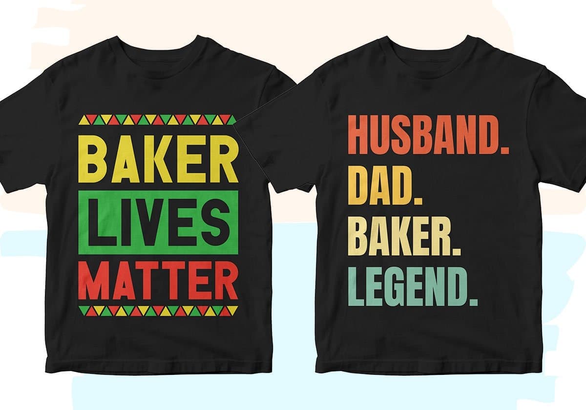 Baker 25 Editable T-shirt Designs Bundle