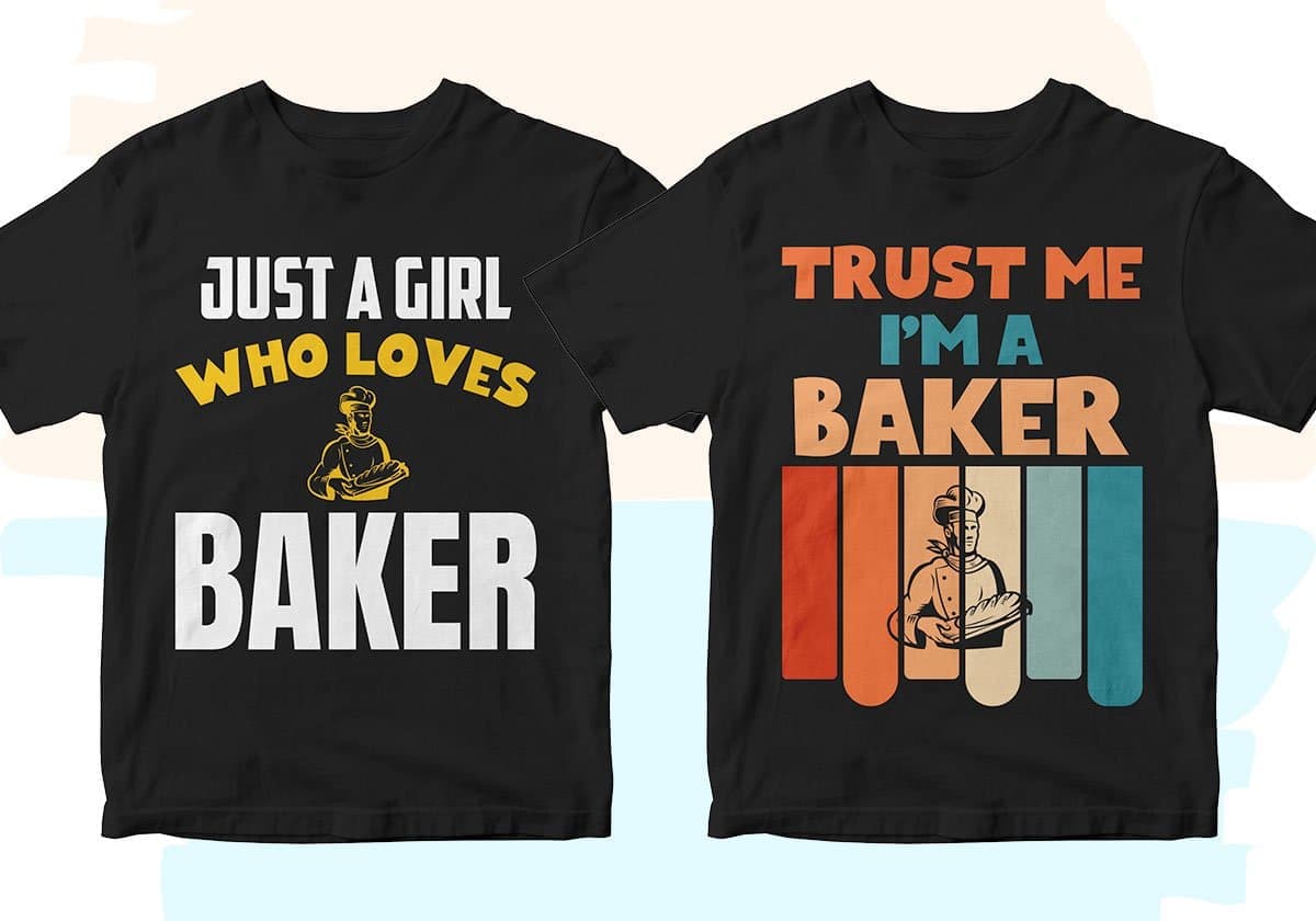 Baker 25 Editable T-shirt Designs Bundle