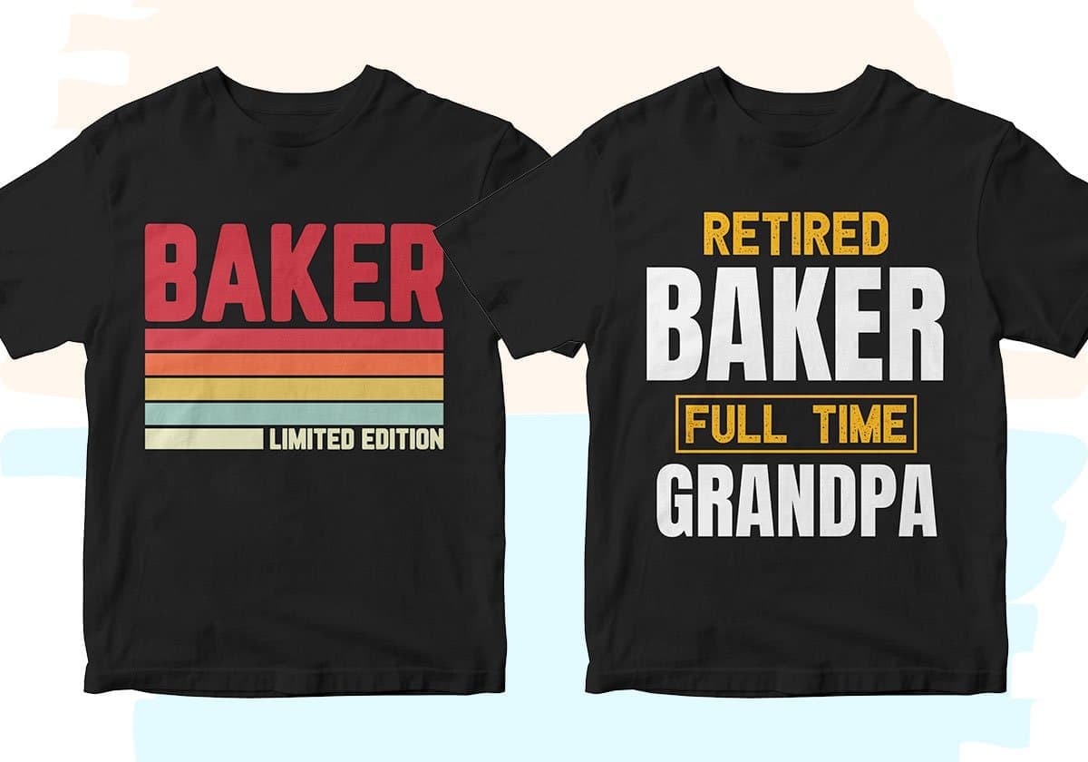 Baker 25 Editable T-shirt Designs Bundle