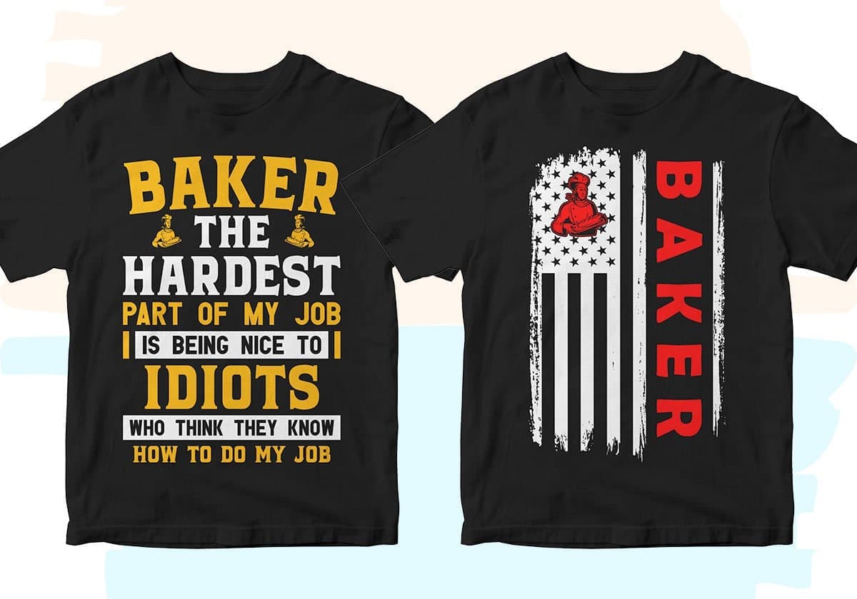 Baker 25 Editable T-shirt Designs Bundle