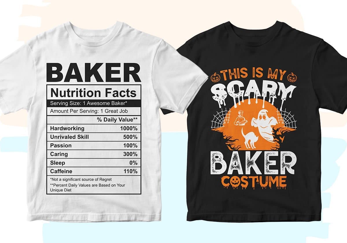 Baker 25 Editable T-shirt Designs Bundle