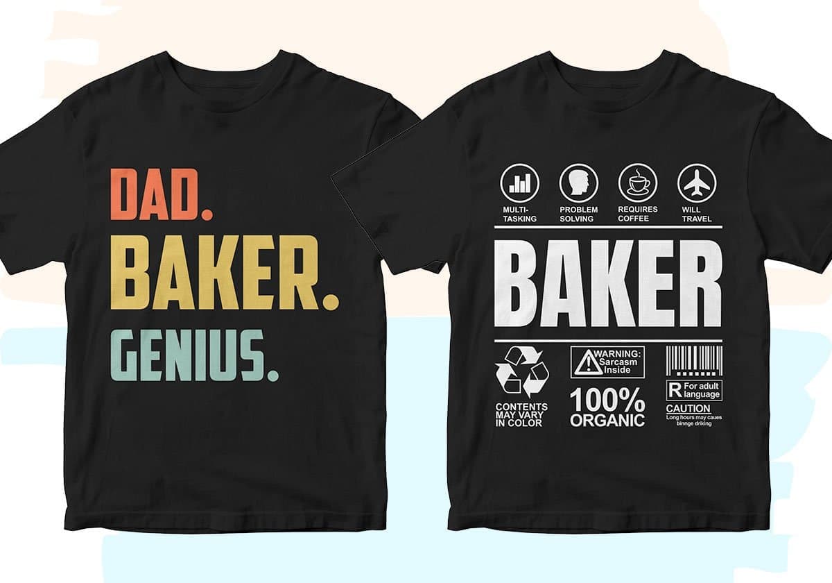 Baker 25 Editable T-shirt Designs Bundle