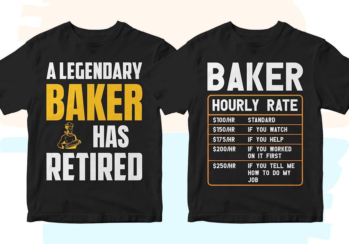 Baker 25 Editable T-shirt Designs Bundle