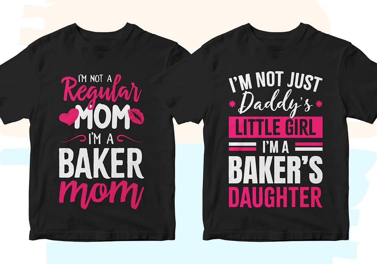 Baker 25 Editable T-shirt Designs Bundle