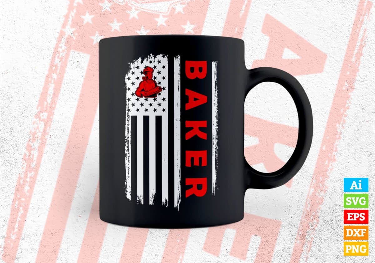 Baker USA Flag Proud Professions Gift Editable Vector T-shirt Design in Ai Svg Files