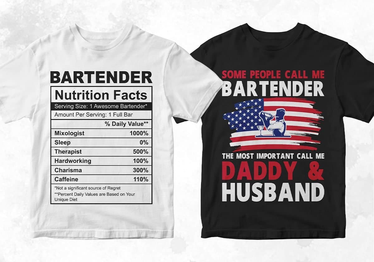 Bartender 25 Editable T-shirt Designs Bundle