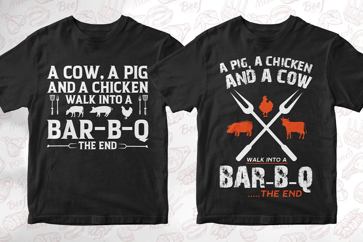 BBQ Grill 50 Editable T-shirt Designs Bundle Part 1