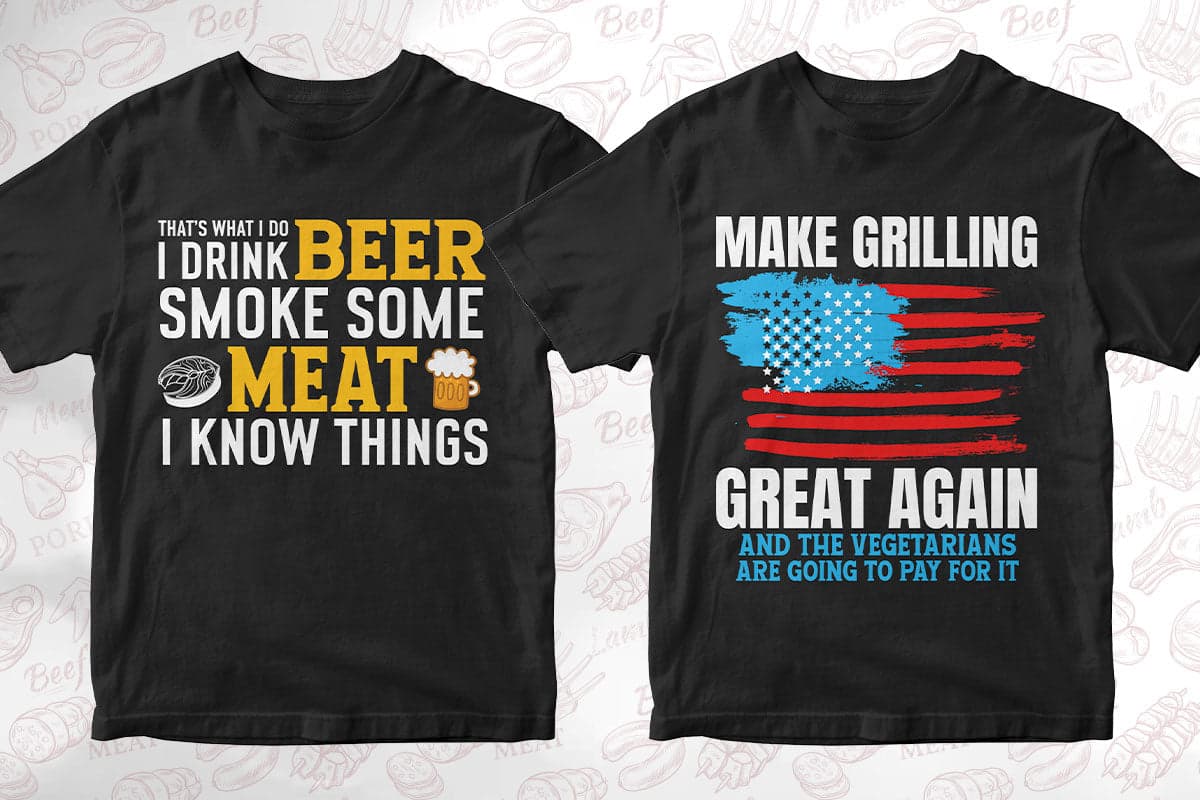 BBQ Grill 50 Editable T-shirt Designs Bundle Part 1