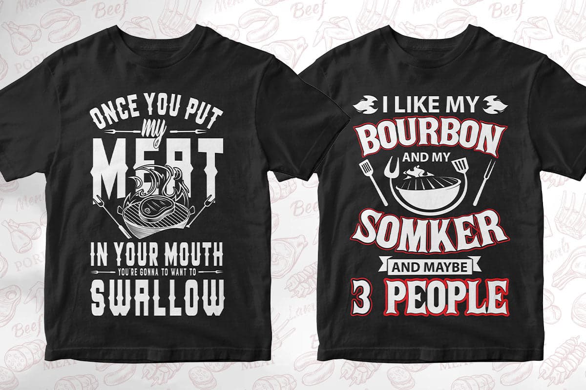 BBQ Grill 50 Editable T-shirt Designs Bundle Part 1