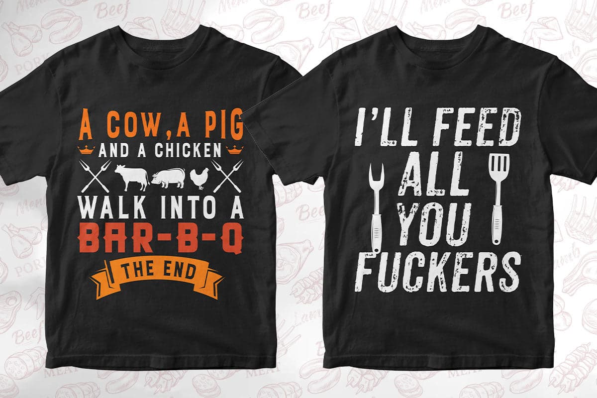 BBQ Grill 50 Editable T-shirt Designs Bundle Part 1