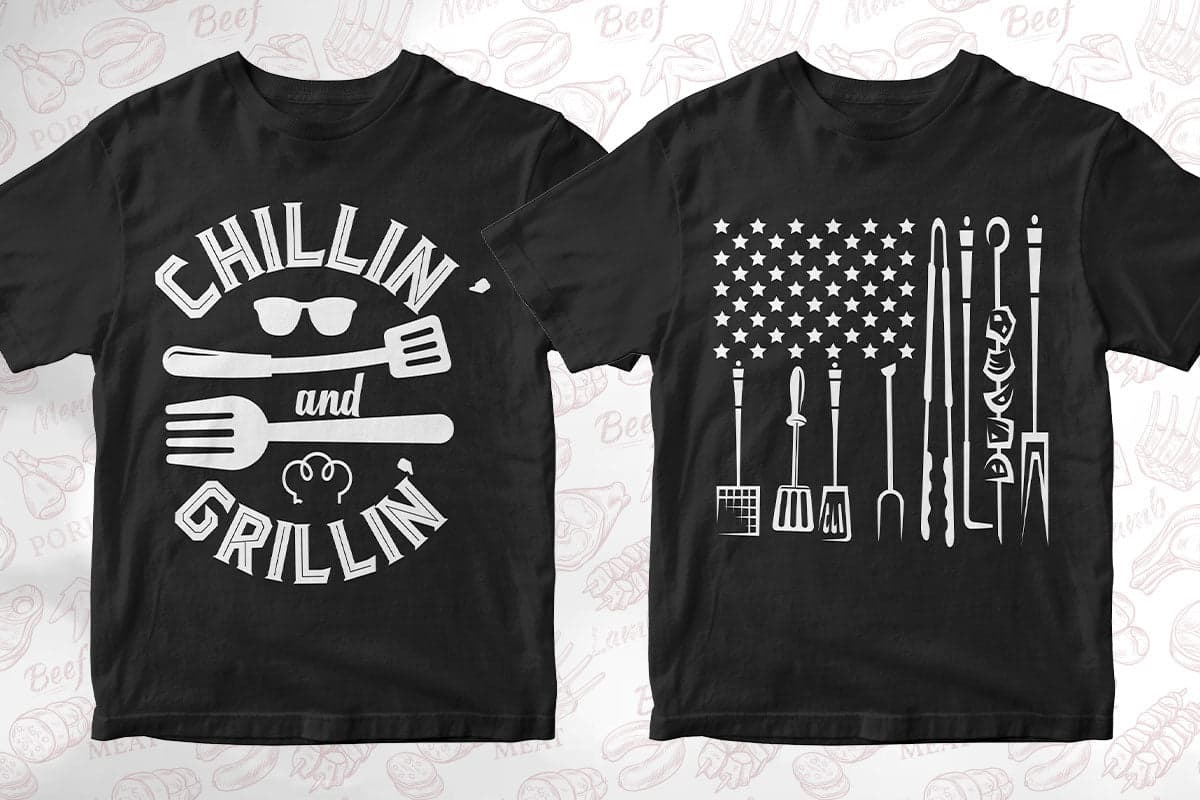 BBQ Grill 50 Editable T-shirt Designs Bundle Part 1