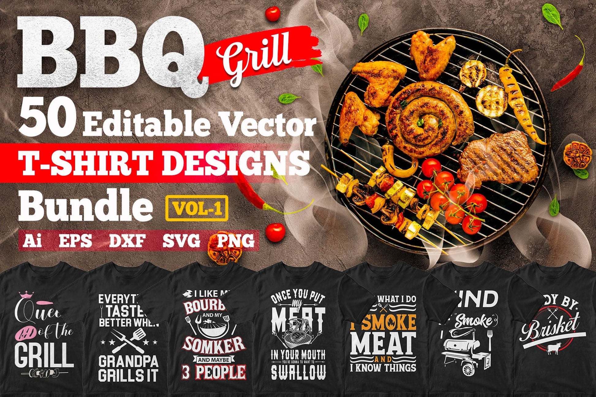 BBQ Grill 50 Editable T-shirt Designs Bundle Part 1