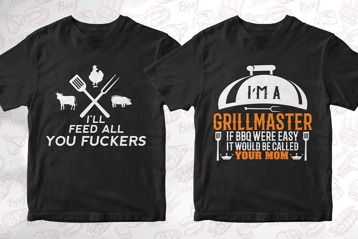 BBQ Grill 50 Editable T-shirt Designs Bundle Part 1