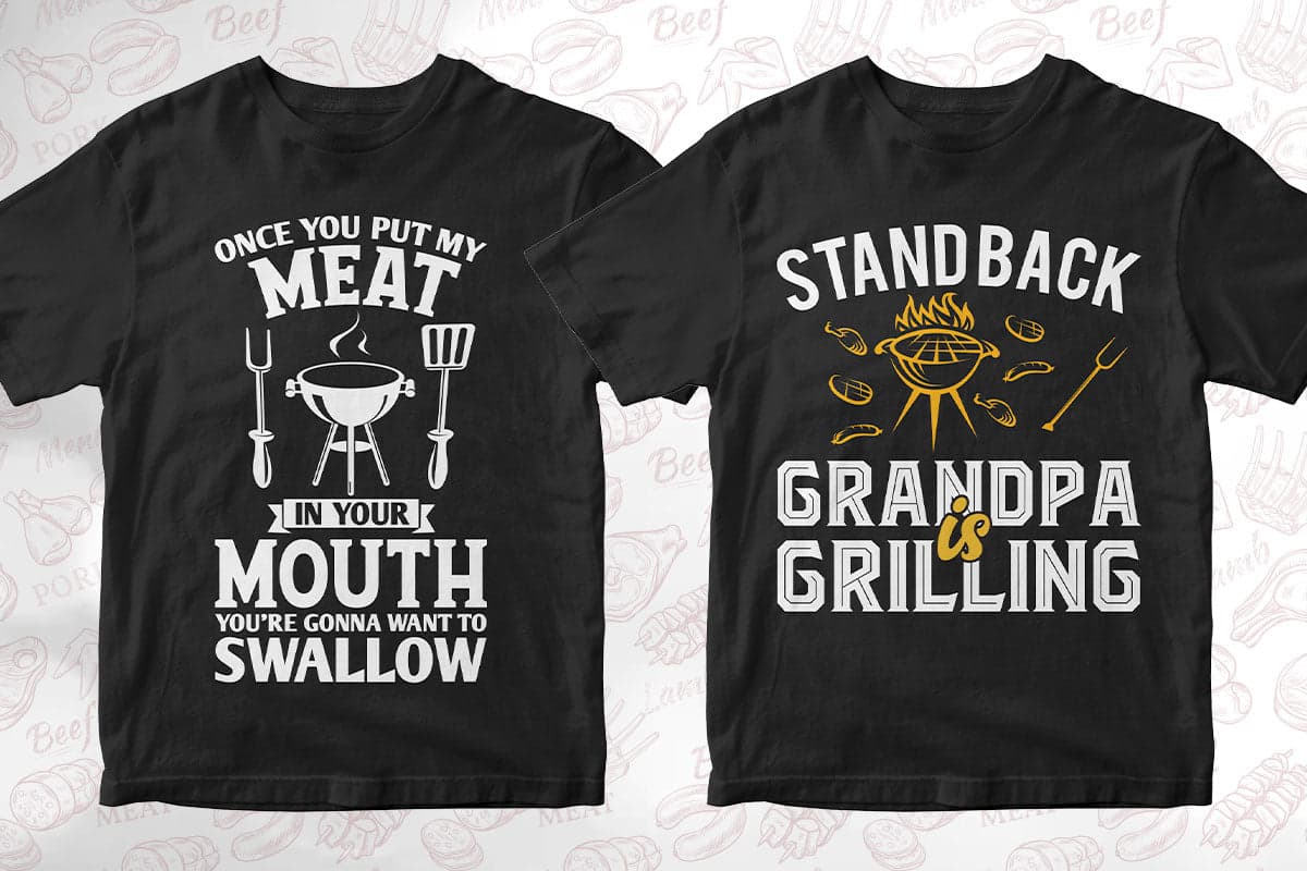 BBQ Grill 50 Editable T-shirt Designs Bundle Part 1