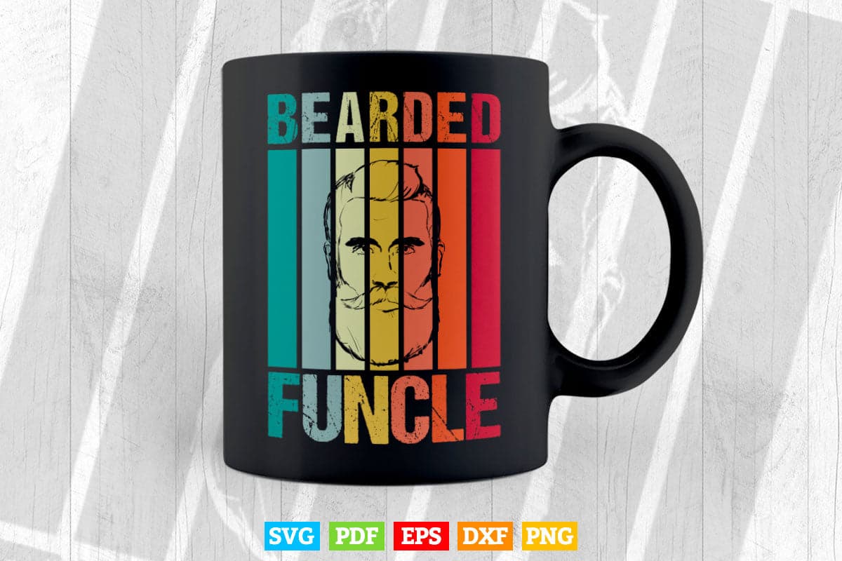 Bearded Funcle Vintage Birthday My Fun Uncle Svg Png Cut Files.