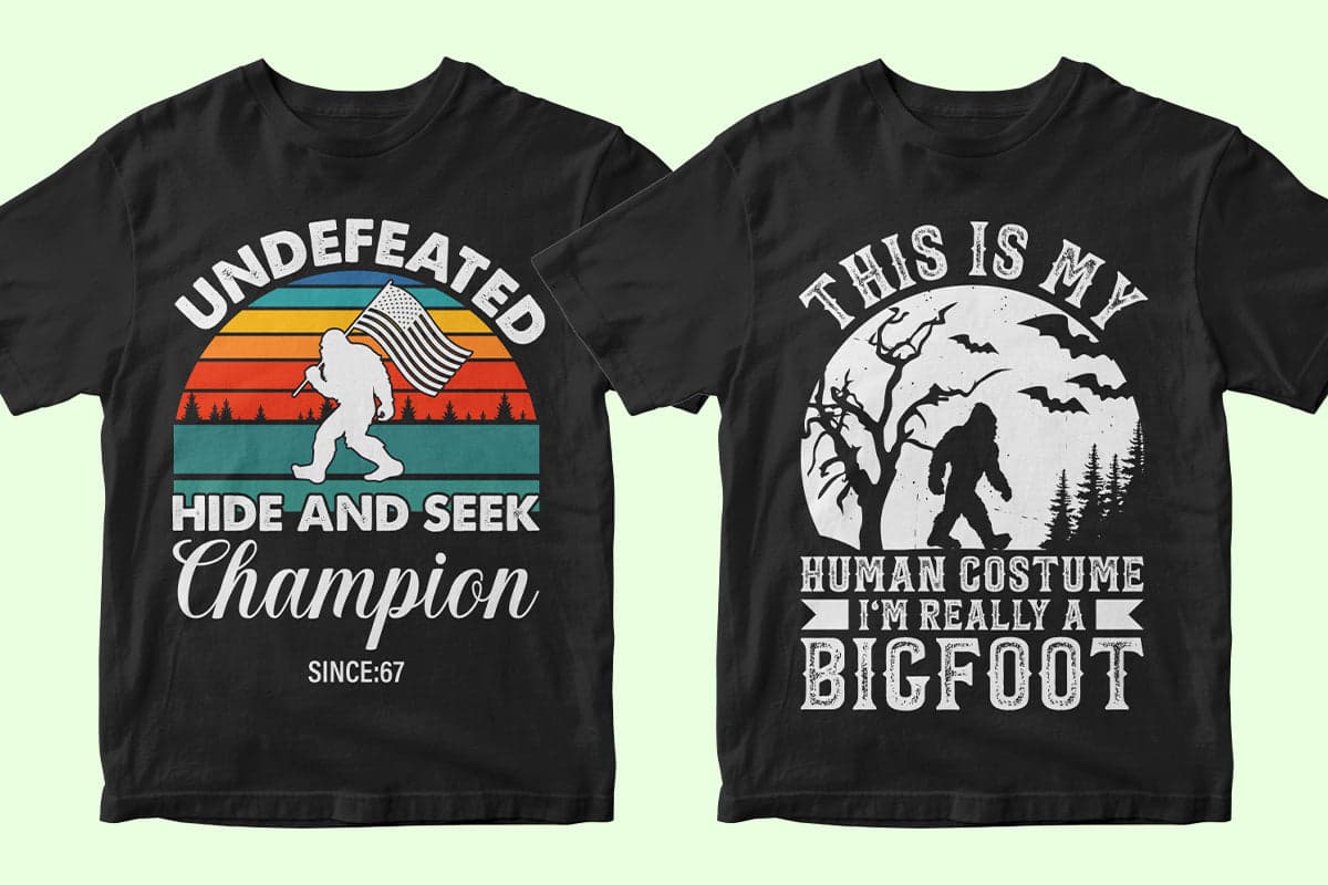 Bigfoot 50 Editable T-shirt Designs Bundle Part 1