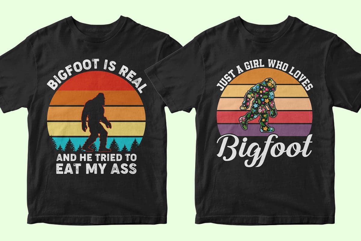 Bigfoot 50 Editable T-shirt Designs Bundle Part 1