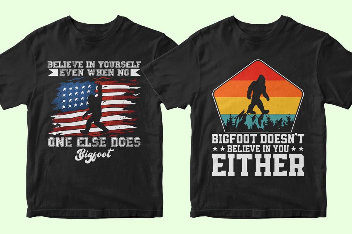 Bigfoot 50 Editable T-shirt Designs Bundle Part 1