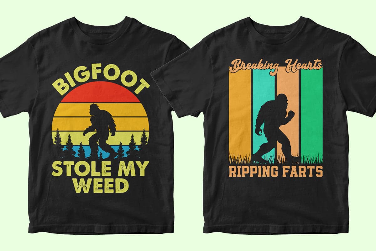 Bigfoot 50 Editable T-shirt Designs Bundle Part 1