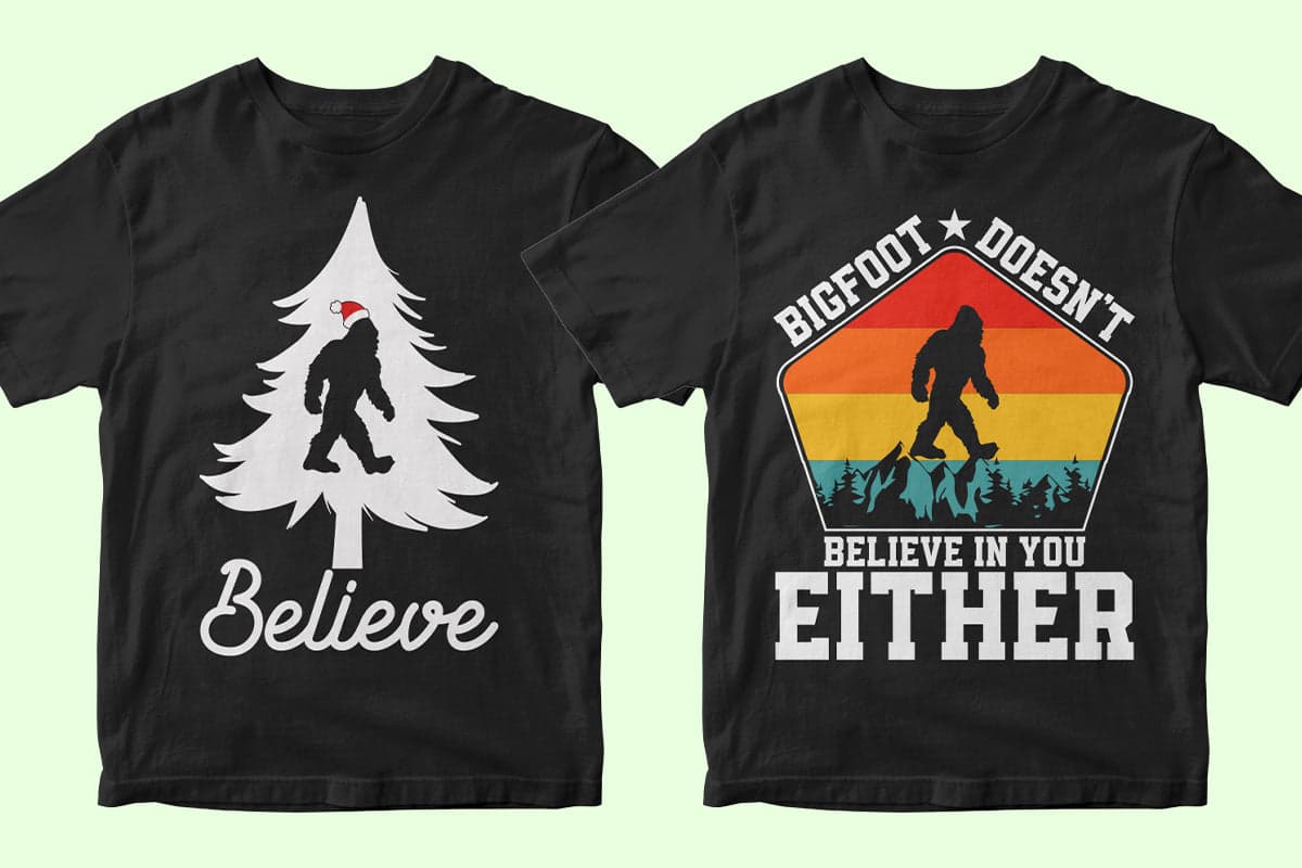 Bigfoot 50 Editable T-shirt Designs Bundle Part 1