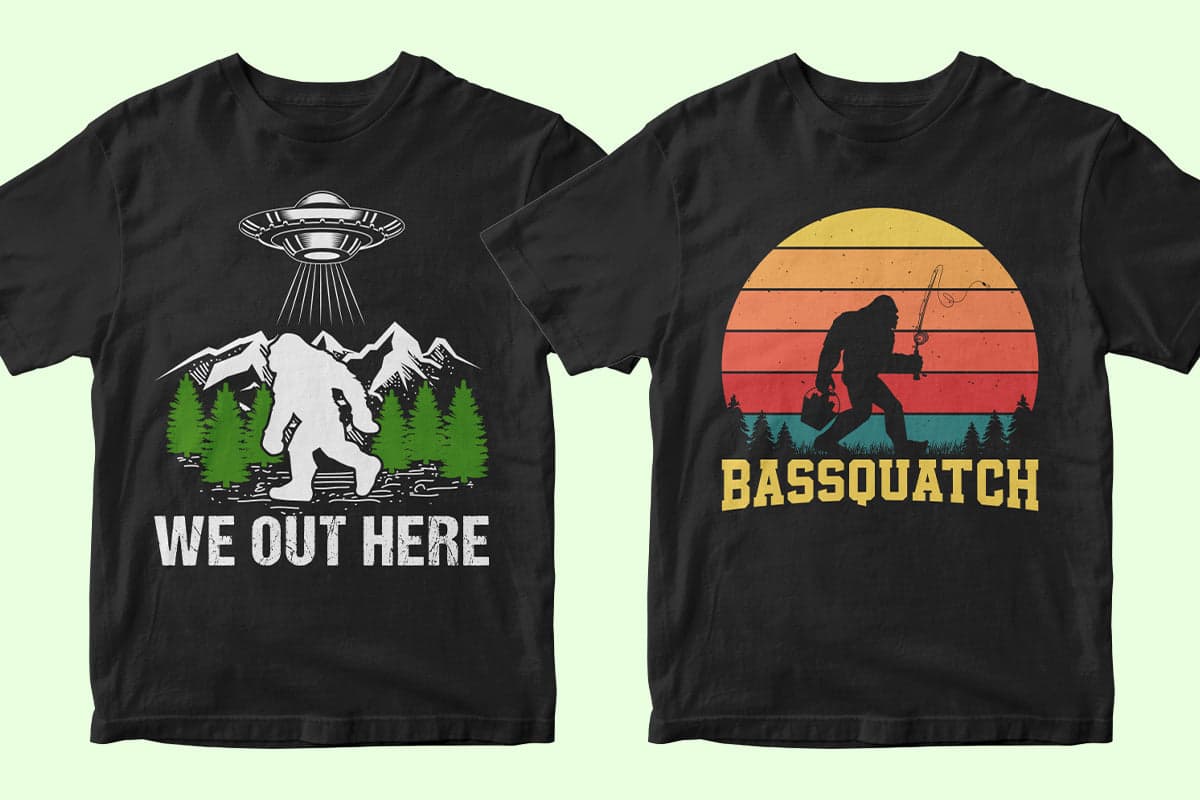 Bigfoot 50 Editable T-shirt Designs Bundle Part 1