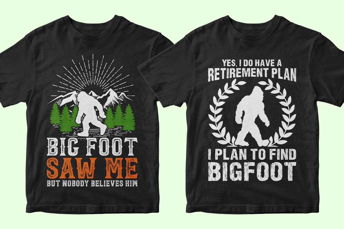 Bigfoot 50 Editable T-shirt Designs Bundle Part 1