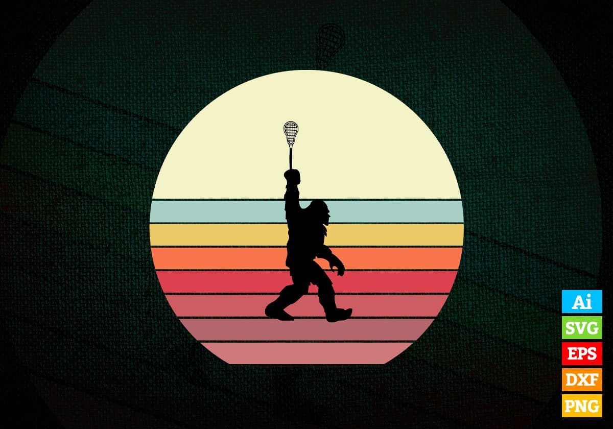 Bigfoot Vintage Sasquatch Big Foot Lacrosse Editable Vector T-shirt Design in Ai Svg Png Files