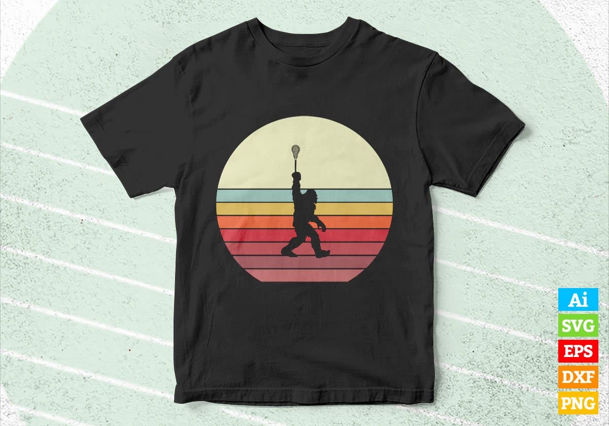 Bigfoot Vintage Sasquatch Big Foot Lacrosse Editable Vector T-shirt Design in Ai Svg Png Files
