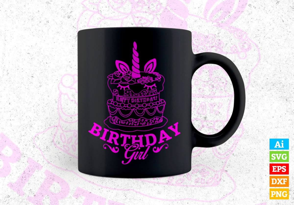 Birthday Girl Unicorn Vector T-shirt Design in Ai Svg Png Files