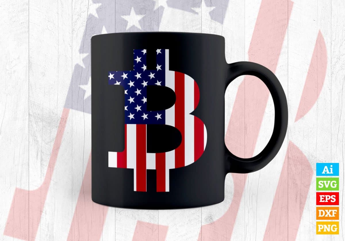 Bitcoin American Flag BTC Crypto Currency Vector T-shirt Design in Ai Svg Png Printable Files