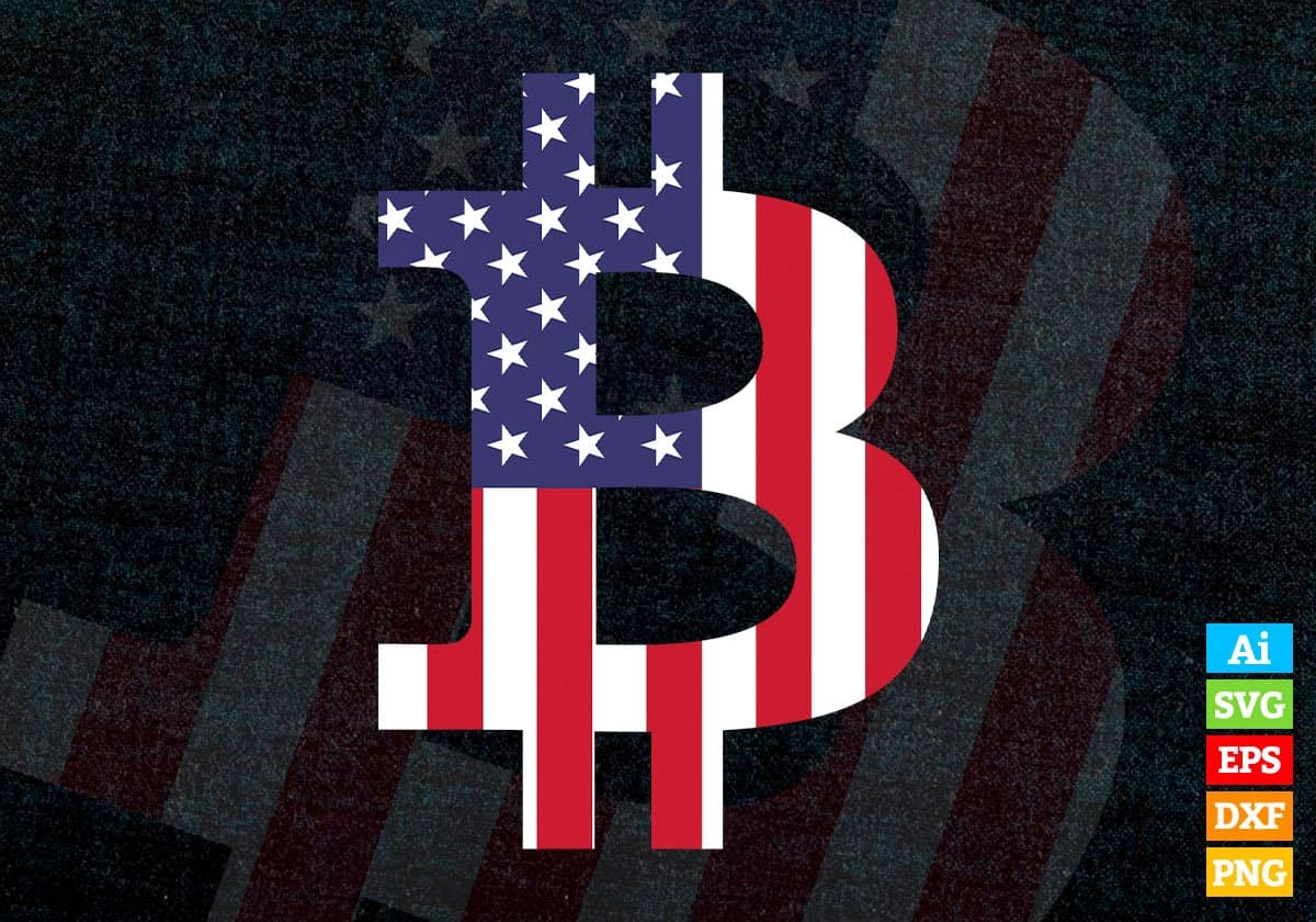 Bitcoin American Flag BTC Crypto Currency Vector T-shirt Design in Ai Svg  Png Printable Files