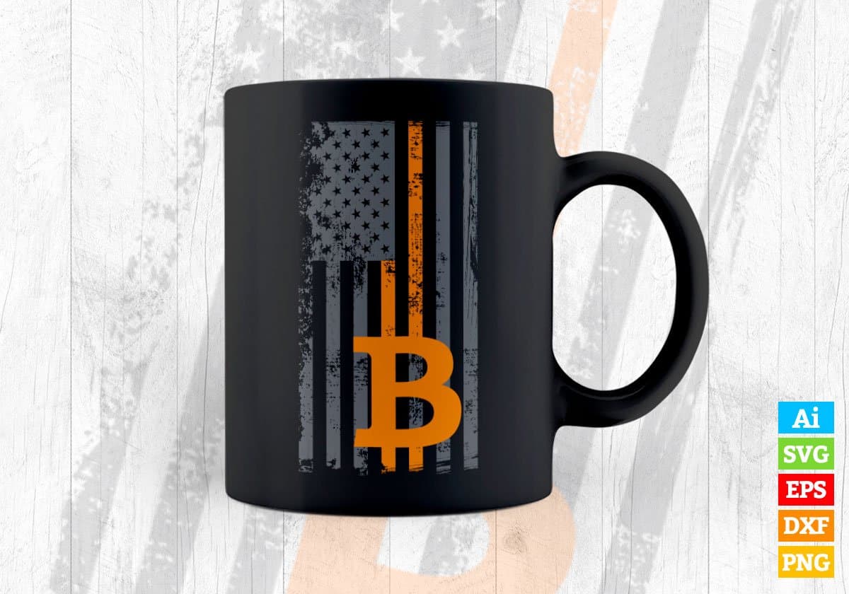 Bitcoin USA Flag Distressed Digital Currency Editable Vector T-shirt Design in Ai Svg Files