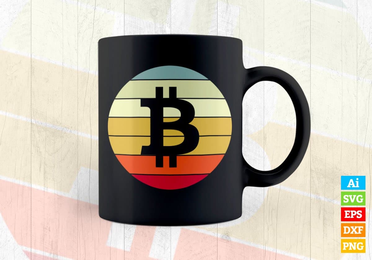 Bitcoin Vintage Sunset Crypto BTC Logo Vector T-shirt Design in Ai Svg Files
