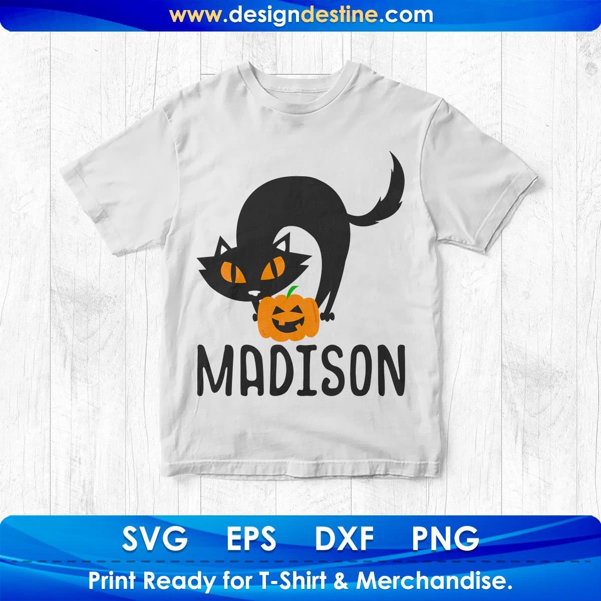 Black Cat And Madison Halloween T shirt Design In Png Svg Cutting Printable Files