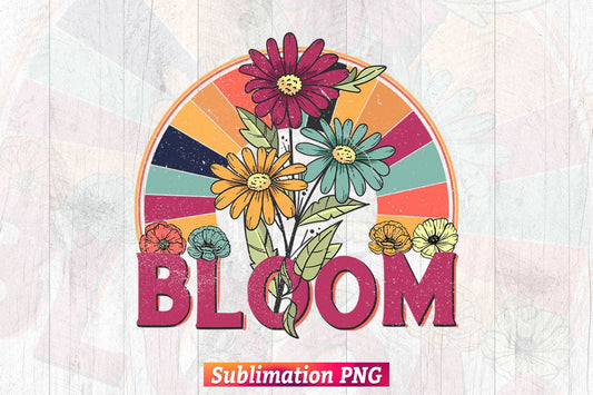 Bloom Rainbow Sunflowers Retro Vintage T shirt Design Png Sublimation Printable Files