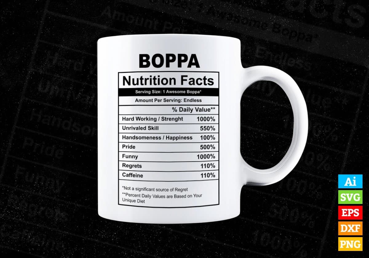 Boppa Nutrition Facts Father's Day Editable Vector T-shirt Design in Ai Svg Files